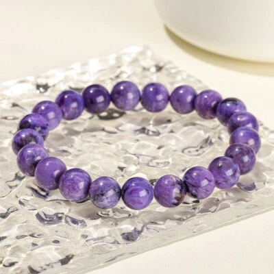 Genuine Charoite Crystal Balance Round 8MM Bead Healing Protection Bracelet Gift - Image 1 of 4