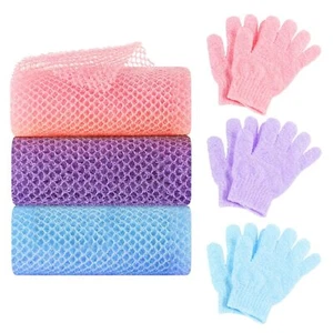 6 Pack African Net Sponge Exfoliating Glove Set 3 Bath Sponge Body Scrubber Back - Picture 1 of 6