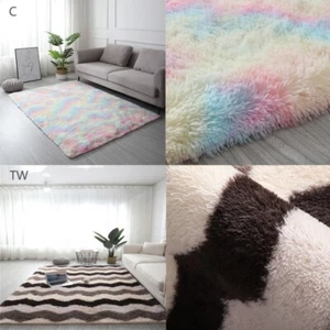 Fluffy Bedroom Rug Shaggy Rainbow Geometric Design Area Rug Room Floor Carpet AU - Picture 1 of 13