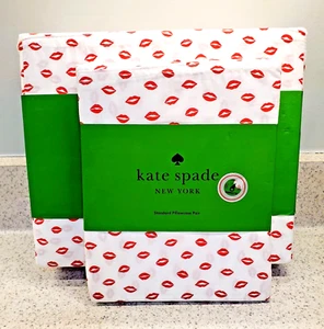 4PC NWT GO GREEN Kate Spade Sheets RED KISS LIPS Full Sz Cotton 2 Pillow Cases - Picture 1 of 5