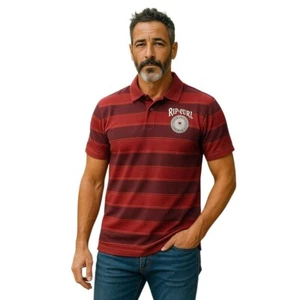 Camisa Polo Rip Curl Hombres Talla Grande Rojo Rayas Golf Informal Camisa Logo - Imagen 1 de 12