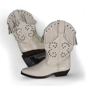 Unbranded Vintage Fringe Studded Western Cowboy Boots White Women's 6/36 - Picture 1 of 11
