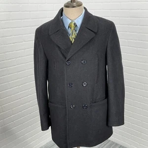 Chaps Peacoat Mens 40R Charcoal Double Breasted Insulated Wool Blend VTG - Picture 1 of 14
