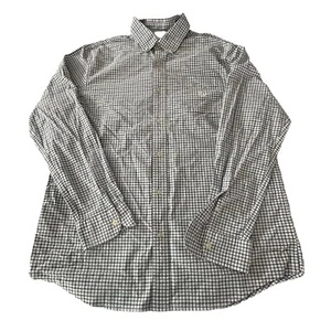 Chaps Stretch Oxford Shirt Mens Large Blue White Plaid Pocket LS Button Down - Picture 1 of 18