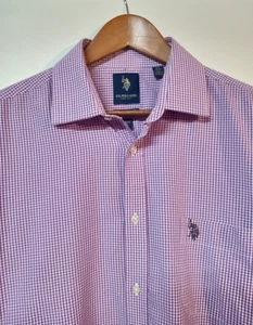 US POLO ASSN Button-Up Shirt Men L(16-16 1/2) Checkered Long Sleeve Chest Pocket - Picture 1 of 15