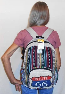 MOCHILA NEPAL RISING INT'L Ruta 66 COMERCIO JUSTO 3 BOLSILLOS EXTERIORES Algodón y Cáñamo - Imagen 1 de 3