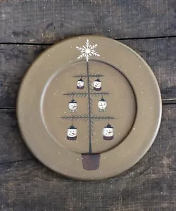 Primitive Christmas Snowman FEather Tree Decorative Wood Plate Hearthside 9.5 in - Picture 1 of 3