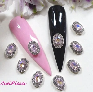 3D Nail Art Pale Pink AB Rhinestones Silver Framed Small Jewels Gem Alloy Metal - Picture 1 of 4