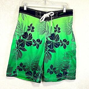 SPEEDO Mens Board Short Size M Lined Swim Trunks Green Hawaiian Swim Wear