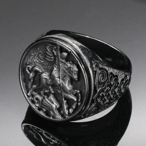 Vintage Saint George Fight Dragon Ring Biker Punk Ring Stainless Steel Size 7-13 - Picture 1 of 1