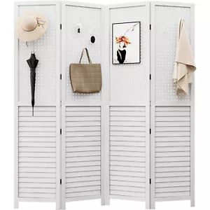 Beuloke Room Divider 4 Panel Folding Privacy Screens with Pegboard Display - Picture 1 of 7