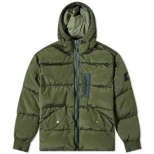 PIUMINO STONE ISLAND NYLON METALLO CON CAPPUCCIO OLIVA Taglia M