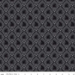 ~ Yard, Halloween Witches Portrait Charcoal, $3.99 Ships ANY Amount Of Fabric - Picture 1 of 3
