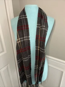 Cejon Women’s Italian Scarf Plaid Gray Red Beige 71”L x 11”W - Picture 1 of 3
