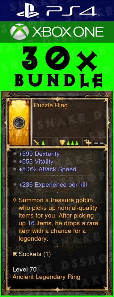 Diablo 3 - PS4 - Xbox One - Pacote de anéis de quebra-cabeça antigos - Abridor de fendas Goblin - Imagem 1 de 1