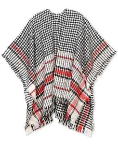 Charter Club Women's Black Red Houndstooth-Plaid Topper Wrap - Picture 1 of 2