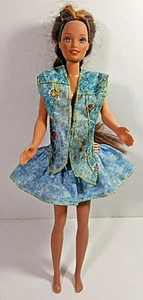 Vintage Barbie Doll Clothing Outfit Mattel Skirt Vest Denim Look Patriotic Stars - Picture 1 of 4