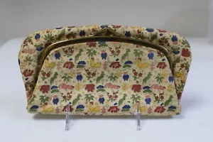 VINTAGE Ingber/MILGRIM~ Beige Linen "Farm" Novelty Print Foldover Clutch Purse - Picture 1 of 5