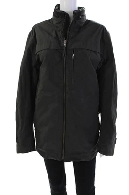 Chaqueta de lluvia Elie Tahari para mujer cremallera completa manga larga gris oscuro talla M Foto 1 de 4