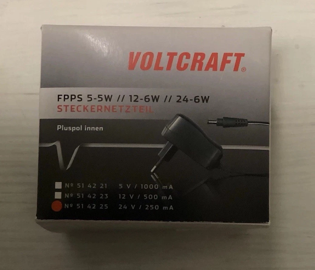 VOLTCRAFT FPPS 6-6W Netzteil – Feste Spannung 1,0A Ausgang – 6,0W Leistung – Mit 5,5/2,1 Mm DC Stecker – Energieeffizient Nach ErP