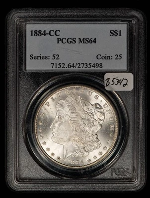 1884-CC $1 Morgan Dollar Frosty White Key Date Carson City - PCGS MS 64 - B5342 - Image 1 of 4