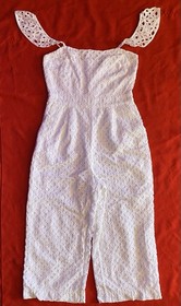 J. Crew Women's Kasana White Lace Eyelet Ruffled Jumpsuit Wide Leg Size 2