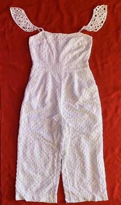 J. Crew Women's Kasana White Lace Eyelet Ruffled Jumpsuit Wide Leg Size 2 - Image 1 of 4