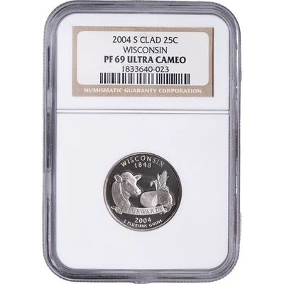 2004-S Clad Wisconsin State Quarter ~ NGC PF69 ULTRA CAMEO - Image 1 of 2