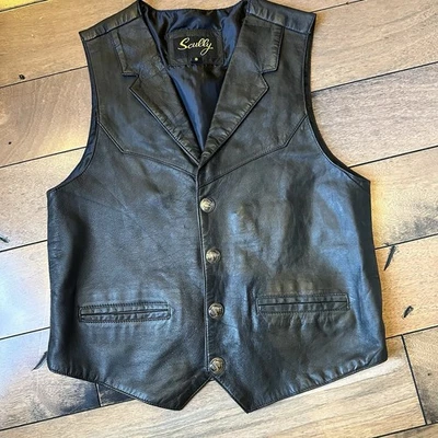 Chaleco de Cuero SCULLY Buffalo Níquel Broches de Presión Hombres PEQUEÑO Suave Motociclista Motocicleta Western Foto 1 de 4