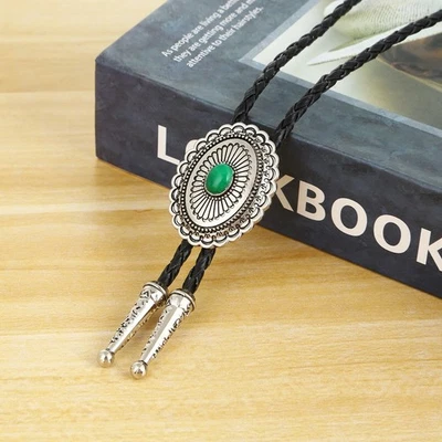 Colar de casamento masculino vintage de jade verde natural gravata bolo presente cowboy ocidental - Imagem 1 de 4