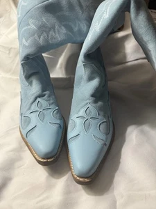 Dingo 1969 “New” Baby Blue Suede Western Boots W/Size 8 - Picture 1 of 10
