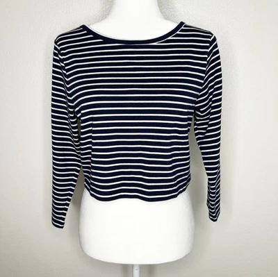 Nuevo J Crew Mujer Azul Marino Rayas Manga Larga Pullover Camiseta Corta Talla XL NUEVO CON ETIQUETAS Foto 1 de 4