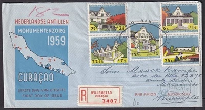 Netherlands Antilles 1959 Historical Buildings set on registered First Day cover - Image 1 of 2