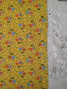 Vintage Yellow Orange Blue Floral Cotton Seersucker Fabric 15" x 34" - Picture 1 of 4