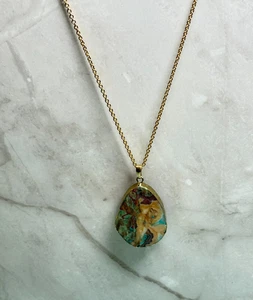 Peacock Aquaprase Teardrop Pendant Necklace 24" ~ 384 - Picture 1 of 4