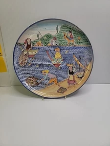 Piatto da portata SOLIMENE VIETRA ITALIA A MANO 11,75" scena pescatore. Affilato. - Foto 1 di 8