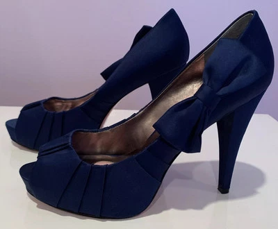 Paris Hilton Women Blue Satin High Heel Stiletto Open Toe Shoes With Bow  9.5M - Image 1 of 4