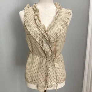 J. Crew 100% Seide gepunktet Rüschen V-Ausschnitt ärmellos Wickelbluse Gr. 0 creme - Bild 1 von 15