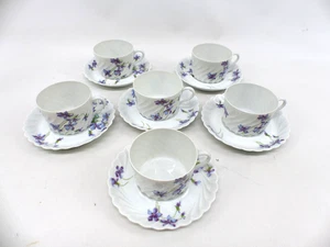 Haviland Limoges Torse Violettes Veilchen 6x Kaffeetasse mit Untertasse - Picture 1 of 4