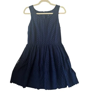 Vecchio abito smanicato navy donna blu occhiello orlo smerlato taglia 8 - Foto 1 di 8