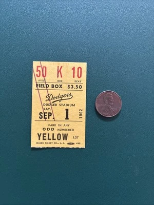 FRANK HOWARD HR 1962 Braves Dodgers Ticket stub HANK AARON WILLS 74th SB - Image 1 of 2