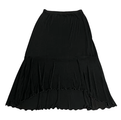 Vintage Chico's Travelers Skirt Womens L Black Slinky Hi Lo Ruffle Hem Midi USA - Image 1 of 4