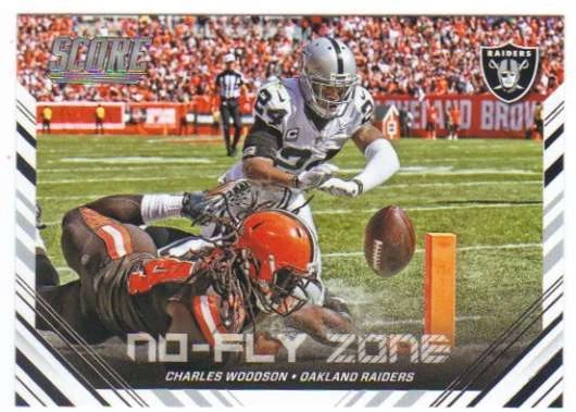 Tarjeta de fútbol americano 2016 Score No Fly Zone #3 Charles Woodson Oakland Raiders identificación:21699 Foto 1 de 1