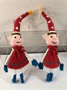 2 ELFI artigianali decorazioni natalizie stravaganti feltro e filo corda filato alto 9" - Foto 1 di 7