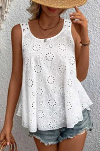 White Eyelet Embroidery Tank Top - Picture 1 of 8