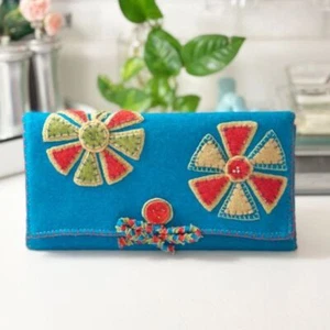 Bolso de Mano Shira Leah Azul Teal Oscuro Lana Fieltro Floral Retro Años 70 - Imagen 1 de 9