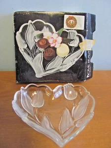 NEW IN BOX HEART SHAPED TULIPS WEST GERMANY CRYSTAL 6.25 INCH CANDY DISH BOWL - Picture 1 of 4