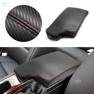 Black Leather+Red Line Center Armrest Console Cover For BMW 3 Series E90 Carbon - Picture 1 of 7
