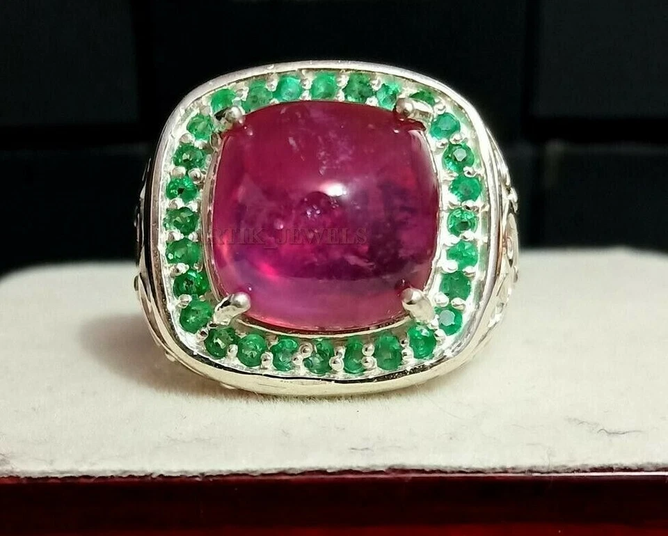 Heizbar Rubin & Onyx Edelstein Mit 925 Sterlingsilber Ring für Herren #1475 - Bild 1 von 4