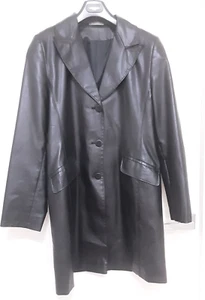 SIZE 12 WOMENS BLACK LONG SLEEVE FAUX LEATHER 'BHS' COAT - Picture 1 of 2